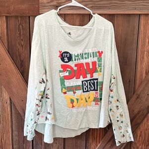 Disney Mint Long Sleeve Tee with Colorful Graphic